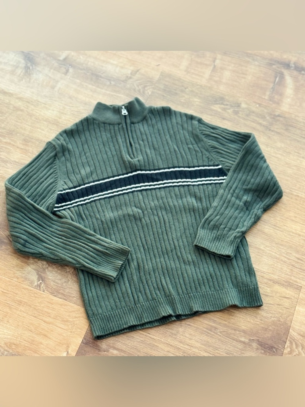 Vtg XG Xtreme Gear Boys S Sweater 1/4 Zip Ribbed Green Blue Stripe Y2K Skater - Picture 5 of 11